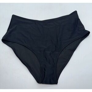 AERIE Black Shine Mid Rise Bikini Bottom Size Large